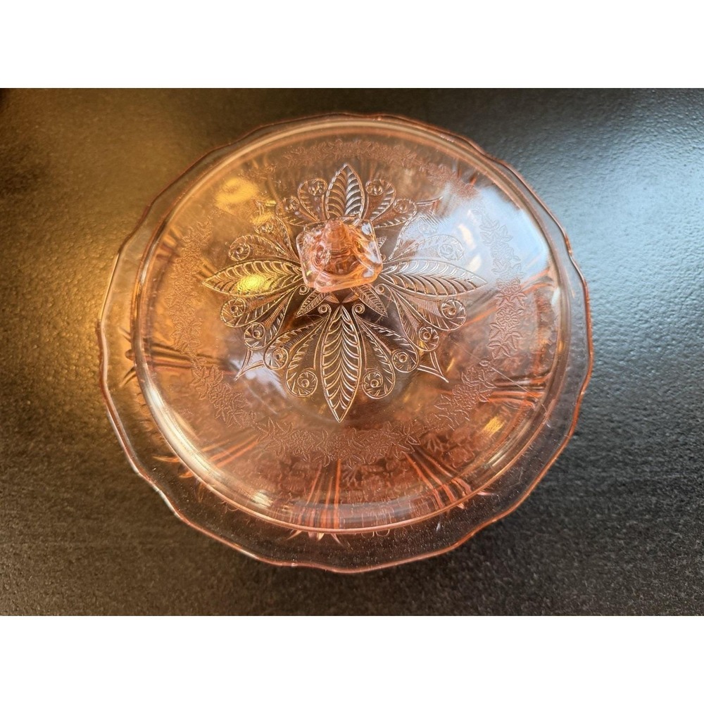 Pink Depression Glass Jeannette Adam Covered Casserole Dish Approx 9" x 5" READ